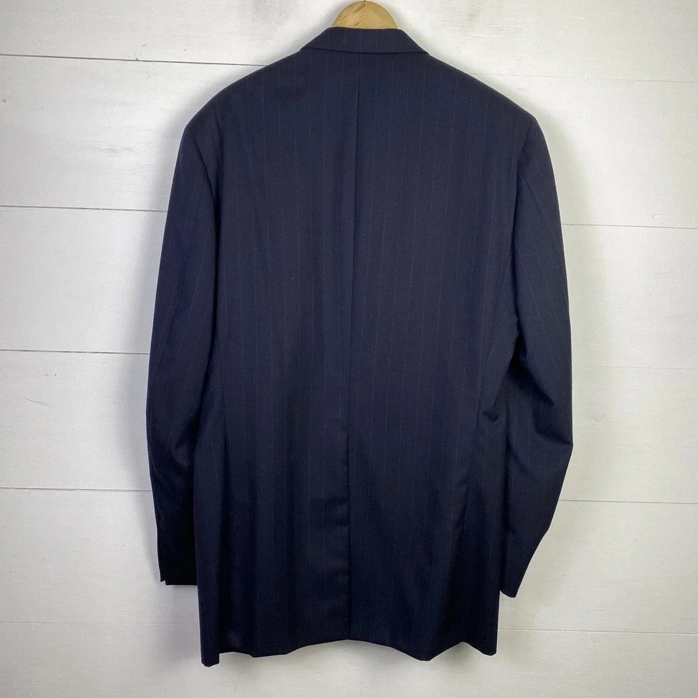 VTG‎ Tom James Blazer Navy Pinstripe 44-46L? Sport Coat USA Made Academia